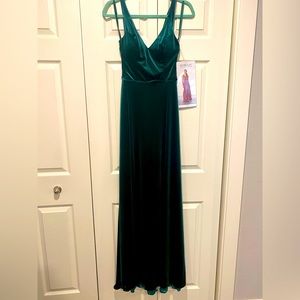 Morilee emerald velvet bridesmaid dress.